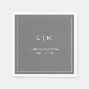 Serviette En Papier Monogramme gris foncé simple Mariage élégant