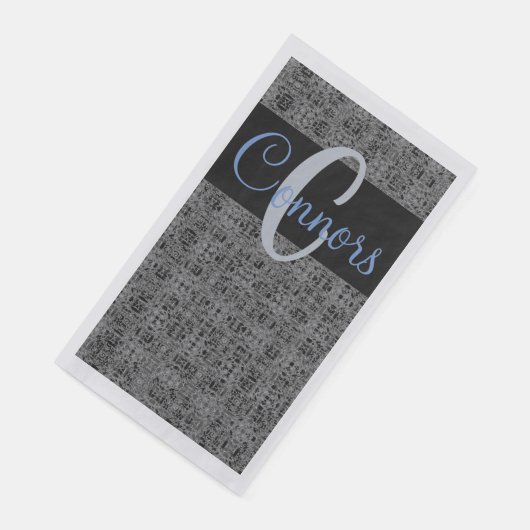 Serviette En Papier Monogramme gris Motif de Black Blue X et O (Coin)