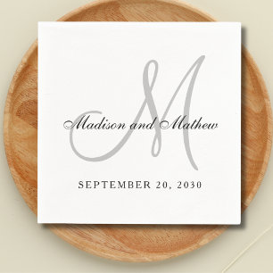 Serviette En Papier Monogramme gris noir simple Mariage élégant