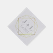 Serviette En Papier Monogramme gris or Mariage de l'anniversaire initi (Coin)