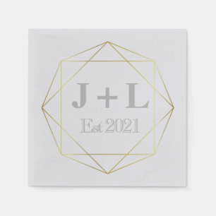 Serviette En Papier Monogramme gris or Mariage de l'anniversaire initi