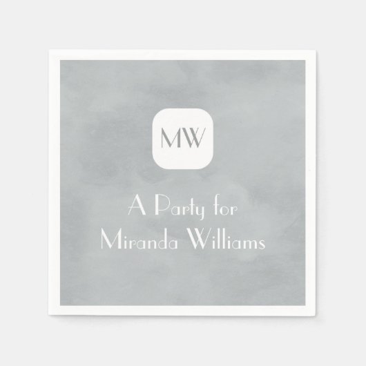 Serviette En Papier Monogramme gris simple et chic avec nom (Devant)