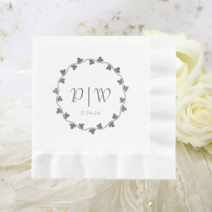 Serviette En Papier Monogramme gris simple Mariage de couronne d'ivoir