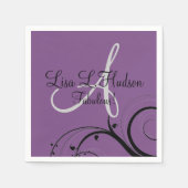 Serviette En Papier Monogramme gris violet Black Swirls 50e anniversai (Devant)