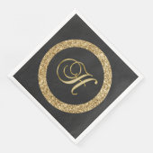 Serviette En Papier Monogramme H, élégant script doré (Coin)