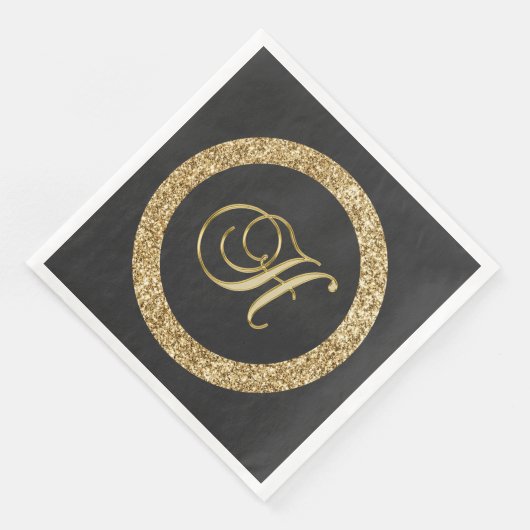 Serviette En Papier Monogramme H, élégant script doré (Coin)