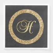 Serviette En Papier Monogramme H, élégant script doré (Devant)