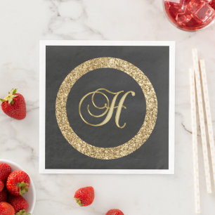 Serviette En Papier Monogramme H, élégant script doré