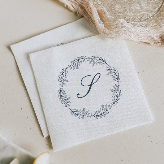Serviette En Papier Monogramme Indigo Blue Wreath Classic Script Maria