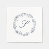 Serviette En Papier Monogramme Indigo Blue Wreath Classic Script Maria (Devant)