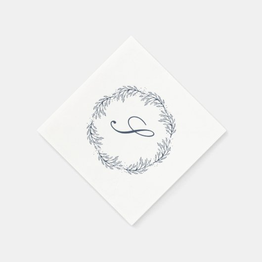 Serviette En Papier Monogramme Indigo Blue Wreath Classic Script Maria (Coin)
