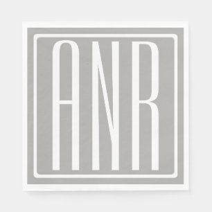 Serviette En Papier Monogramme initial   Blanc sur gris clair