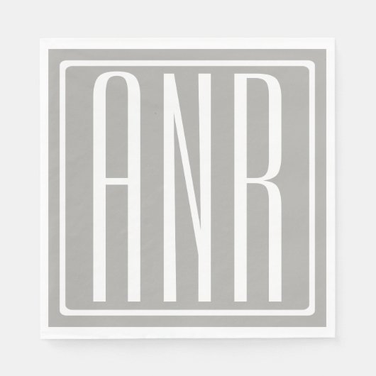 Serviette En Papier Monogramme initial | Blanc sur gris clair (Devant)