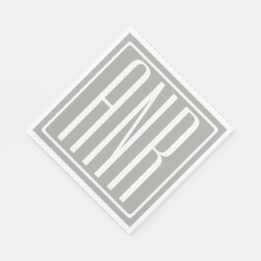 Serviette En Papier Monogramme initial | Blanc sur gris clair (Coin)