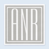 Serviette En Papier Monogramme initial | Blanc sur gris clair