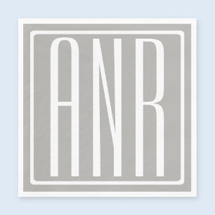 Serviette En Papier Monogramme initial Blanc sur gris clair