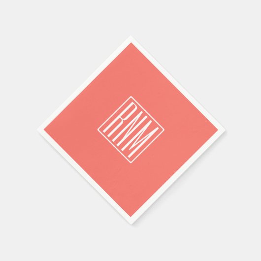 Serviette En Papier Monogramme initial | Blanc Sur Le Corail (Coin)