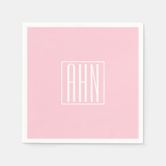 Serviette En Papier Monogramme initial | Blanc sur rose clair (Devant)