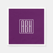 Serviette En Papier Monogramme initial | Blanc Sur Violet Profond (Devant)