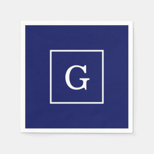 Serviette En Papier Monogramme Initial Cadre Bleu Marine Blanc