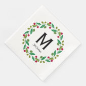 Serviette En Papier Monogramme initial - couronne de Noël (Coin)
