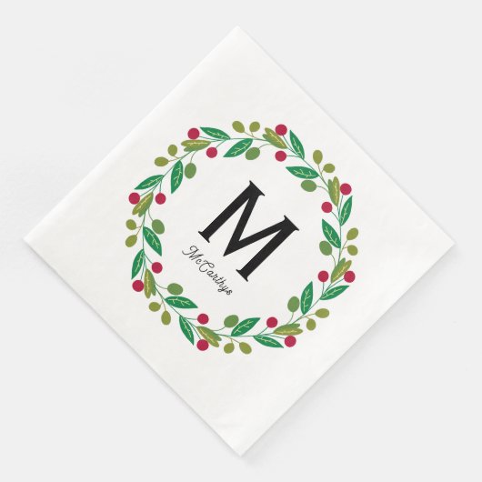 Serviette En Papier Monogramme initial - couronne de Noël (Coin)