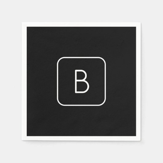 Serviette En Papier Monogramme Initial De Style Moderne | Blanc & Noir (Devant)