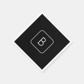 Serviette En Papier Monogramme Initial De Style Moderne | Blanc & Noir (Coin)