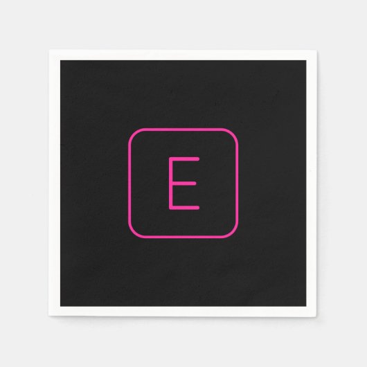 Serviette En Papier Monogramme Initial De Style Moderne | Rose Et Noir (Devant)