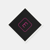 Serviette En Papier Monogramme Initial De Style Moderne | Rose Et Noir (Coin)
