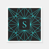 Serviette En Papier Monogramme initial | Design géométrique turquoise (Devant)