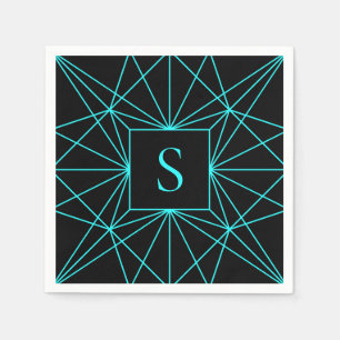 Serviette En Papier Monogramme initial   Design géométrique turquoise