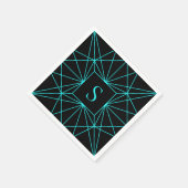 Serviette En Papier Monogramme initial | Design géométrique turquoise (Coin)