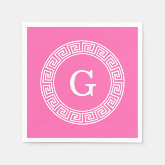 Serviette En Papier Monogramme initial du cadre de ligne de clé grecqu (Devant)