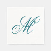 Serviette En Papier Monogramme Initial Élégant Sarcelle (Devant)