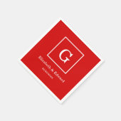 Serviette En Papier Monogramme initial encadré blanc rouge (Coin)