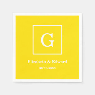 Serviette En Papier Monogramme initial encadré jaune blanc