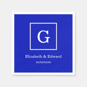 Serviette En Papier Monogramme initial encadré par blanc de bleu royal