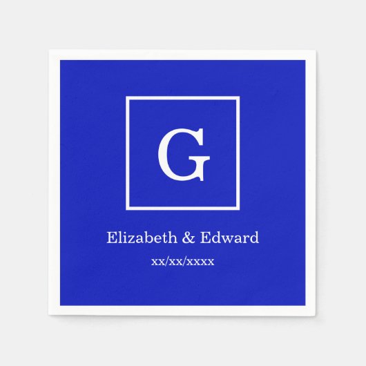 Serviette En Papier Monogramme initial encadré par blanc de bleu royal (Devant)