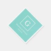Serviette En Papier Monogramme initial encadré par blanc de turquoise (Coin)