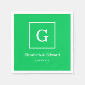 Serviette En Papier Monogramme initial encadré par blanc de vert vert (Devant)