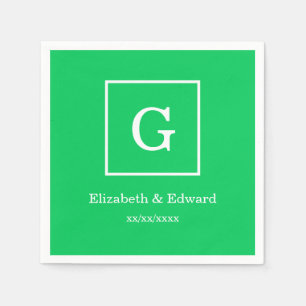 Serviette En Papier Monogramme initial encadré par blanc de vert vert