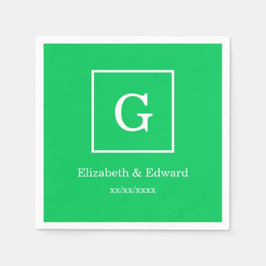 Serviette En Papier Monogramme initial encadré par blanc de vert vert (Devant)