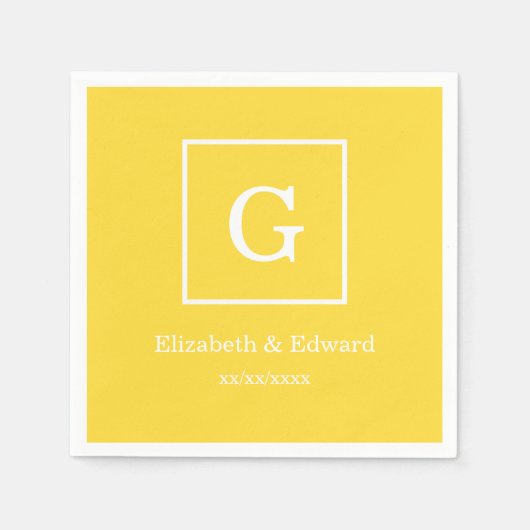 Serviette En Papier Monogramme initial encadré par blanc jaune (Devant)