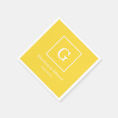 Serviette En Papier Monogramme initial encadré par blanc jaune (Coin)
