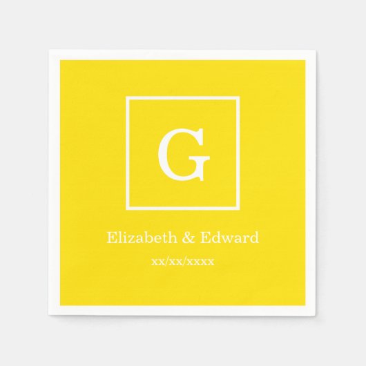 Serviette En Papier Monogramme initial encadré par blanc jaune (Devant)