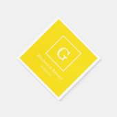 Serviette En Papier Monogramme initial encadré par blanc jaune (Coin)