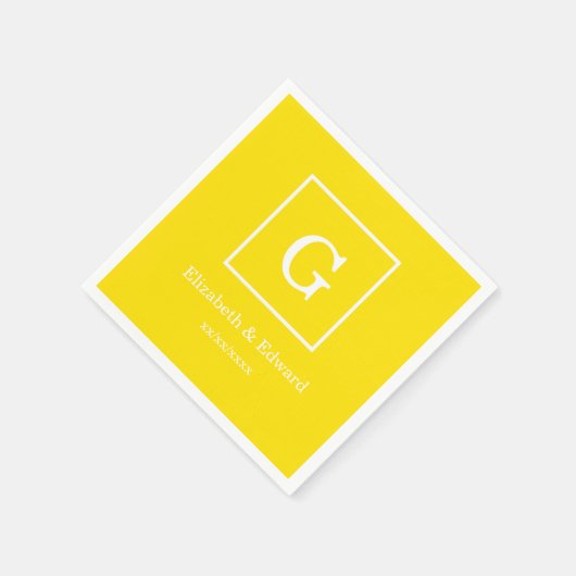 Serviette En Papier Monogramme initial encadré par blanc jaune (Coin)