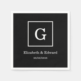 Serviette En Papier Monogramme initial encadré par blanc noir