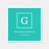 Serviette En Papier Monogramme initial encadré par blanc turquoise (Devant)